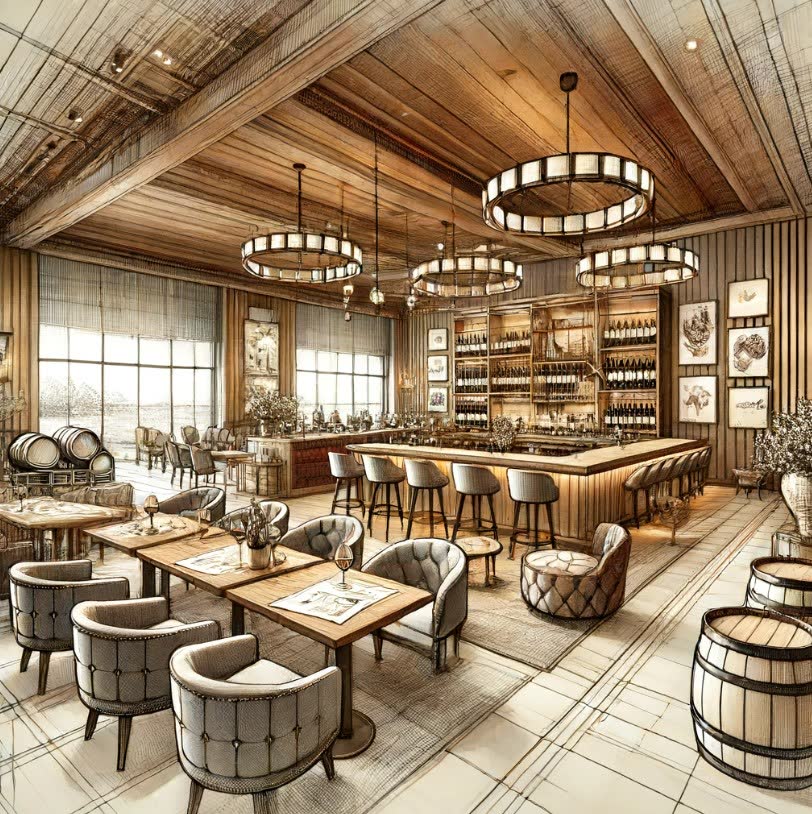 Sala de degustación - Interior con barricas