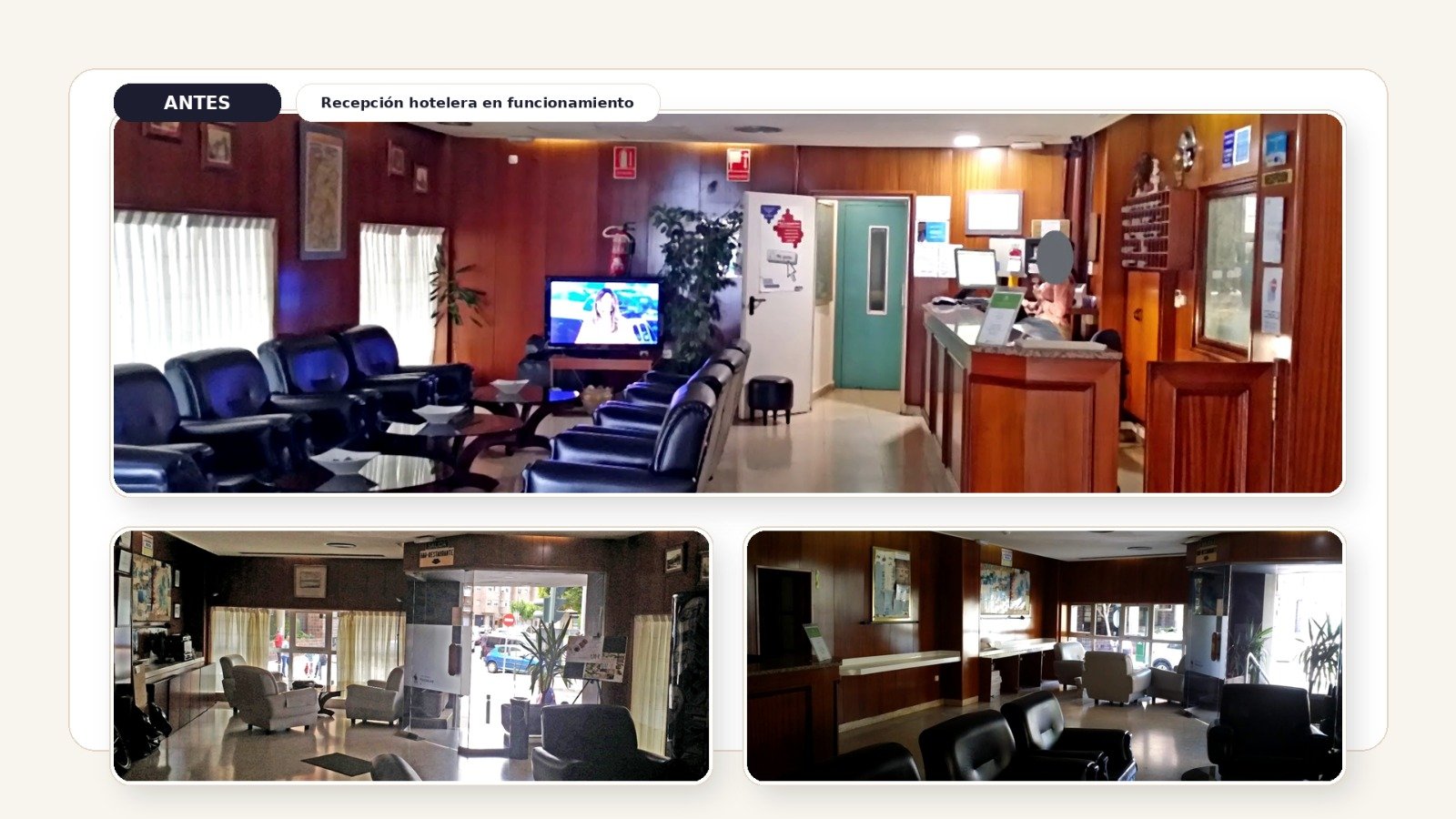 Recepción Hotelera — comparativa antes y después de la intervención